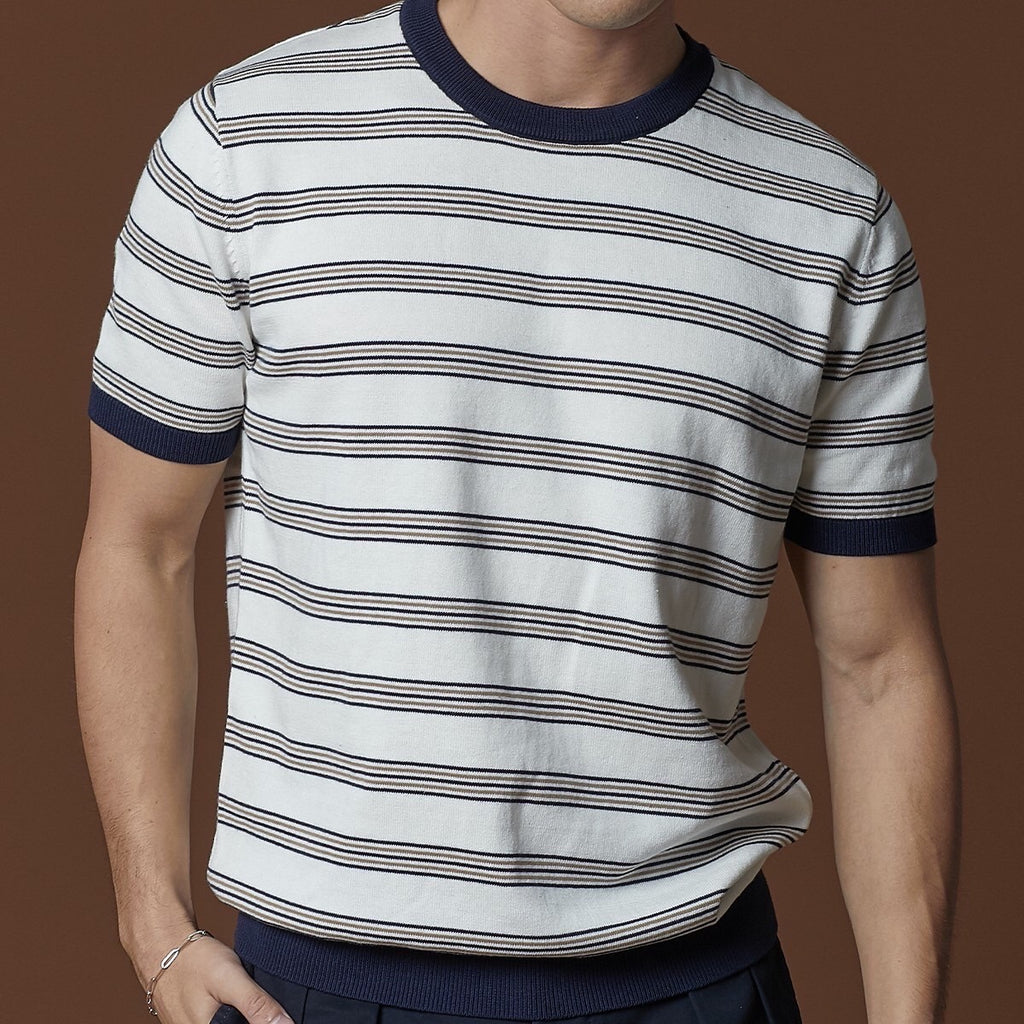 URBAN STRIPED KNIT TEE - BROWN