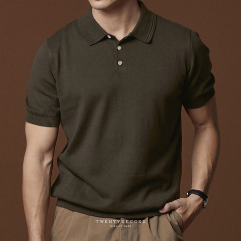 ASHTON KNIT POLO - BROWN