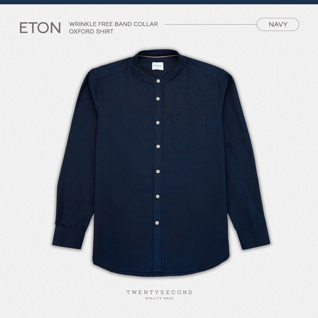 ETON BAND COLLAR SHIRT - NAVY