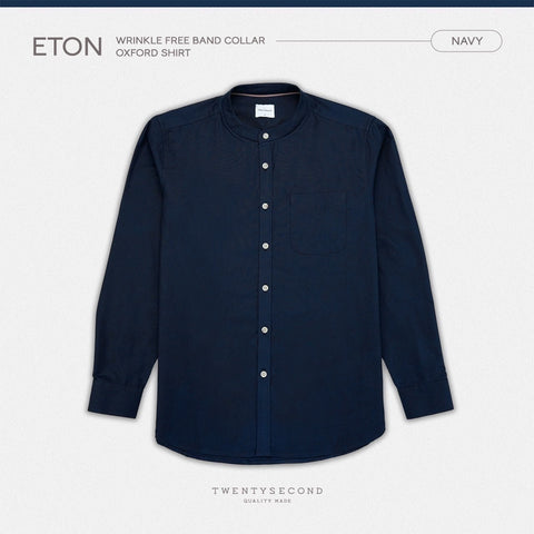 ETON BAND COLLAR SHIRT - NAVY