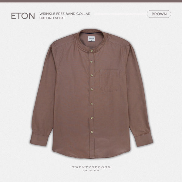 ETON BAND COLLAR SHIRT - BROWN