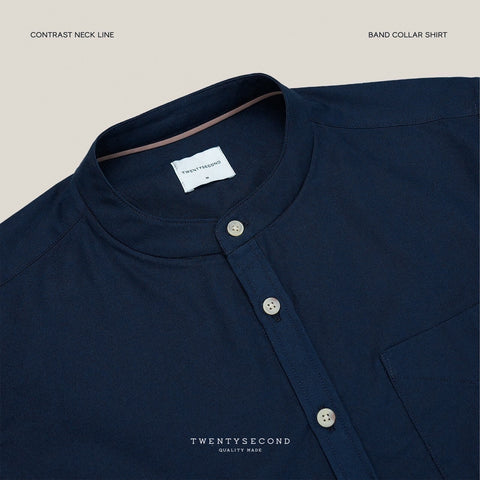 ETON BAND COLLAR SHIRT - NAVY