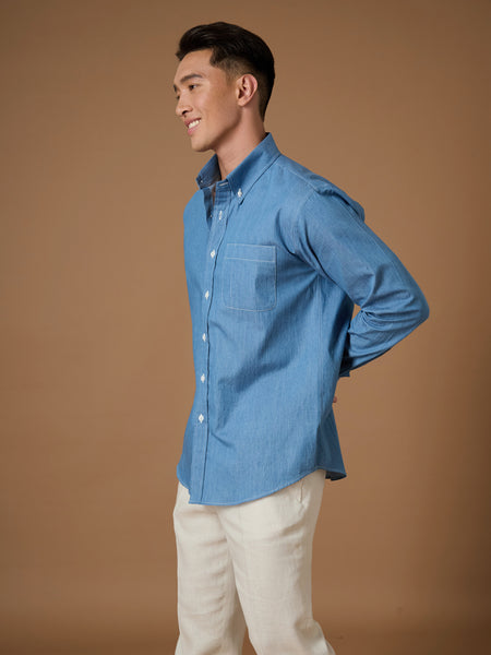 DENIM BUTTON DOWN COLLAR SHIRT - LIGHT BLUE