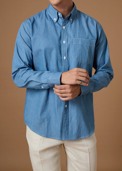 DENIM BUTTON DOWN COLLAR SHIRT - LIGHT BLUE