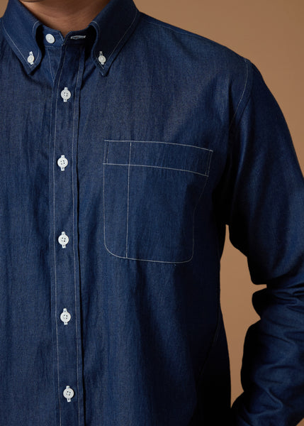 DENIM BUTTON DOWN COLLAR SHIRT - DARK BLUE