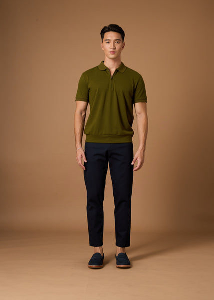 COLTON ZIP UP POLO SHIRT - OLIVE