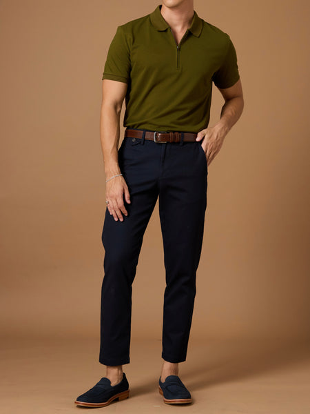 COLTON ZIP UP POLO SHIRT - OLIVE