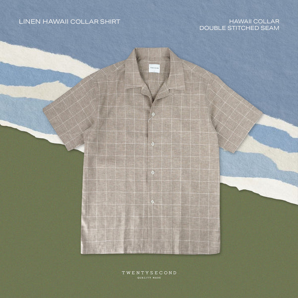 LINEN HAWAII COLLAR SHIRT - BROWN