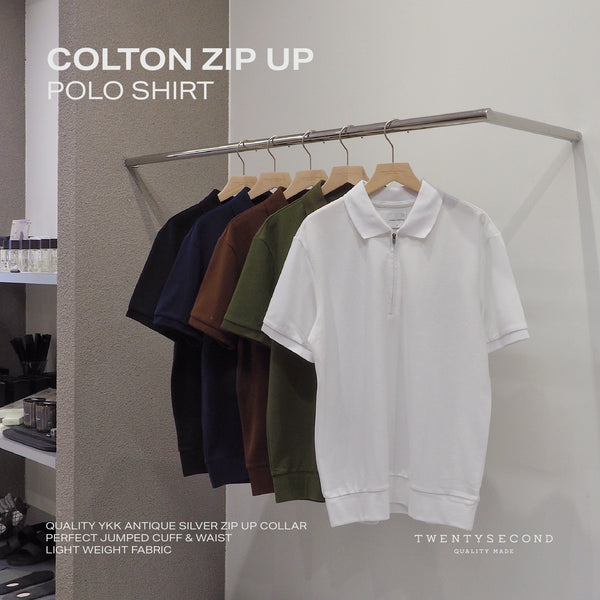 COLTON ZIP UP POLO SHIRT - OLIVE