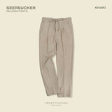 SEERSUCKER RELAXED PANTS - KHAKI