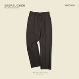 SEERSUCKER RELAXED PANTS - BROWN