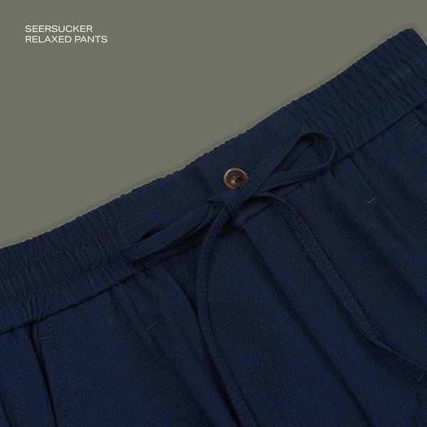 SEERSUCKER RELAXED PANTS - NAVY