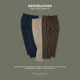 SEERSUCKER RELAXED PANTS - NAVY