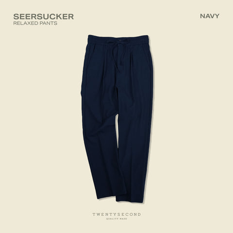 SEERSUCKER RELAXED PANTS - NAVY