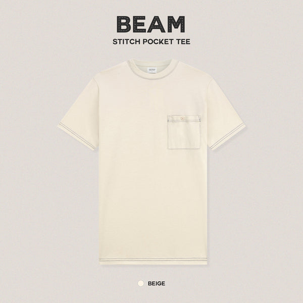 BEAM STITCH POCKET TEE - BEIGE (Oversized fit)